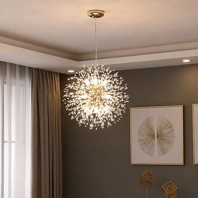 Lámpara colgante de cristal, diseño único de diente de león. Elegancia contemporánea para el techo.