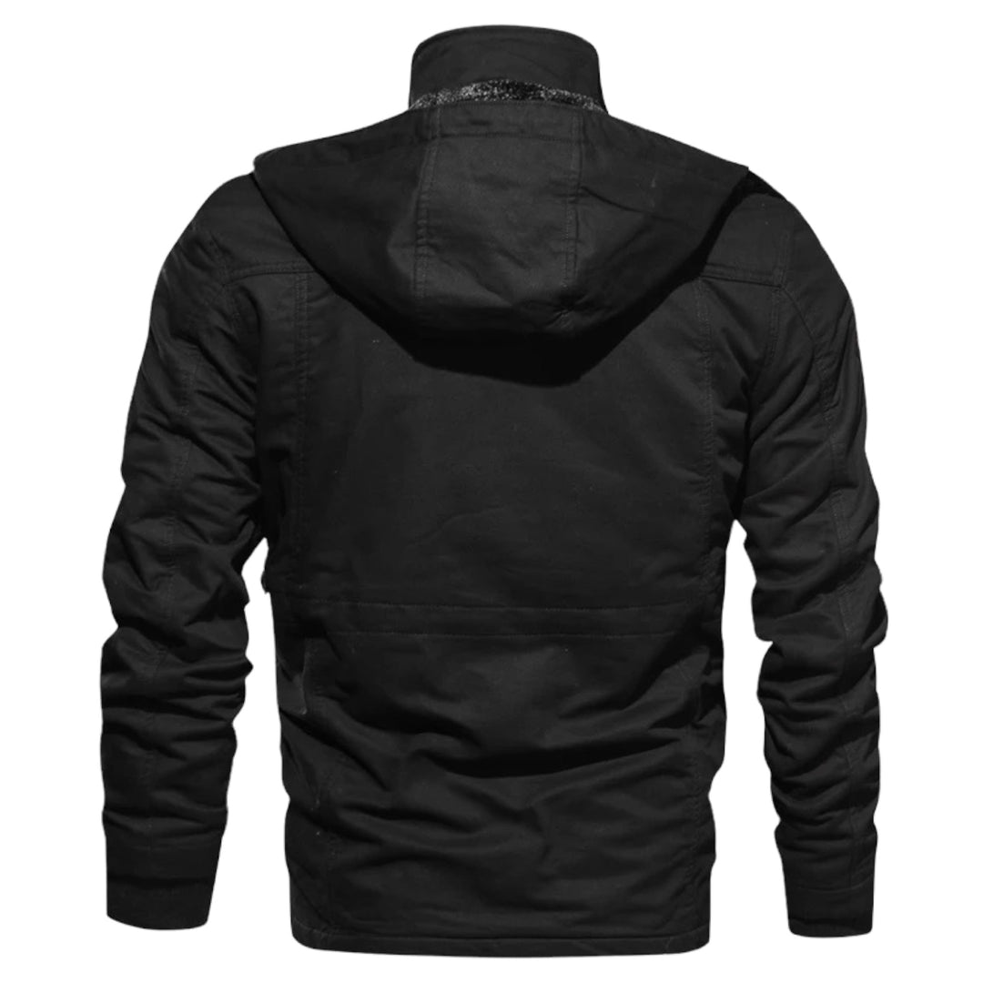 Chaqueta táctica de invierno para hombre, cálida y robusta. Múltiples bolsillos, ideal para exteriores y aventura.