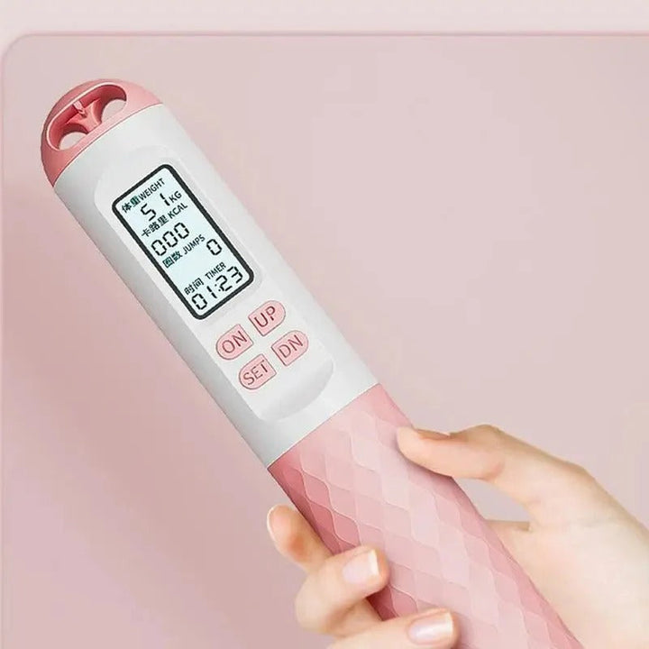 Cuerda inalámbrica con contador para ejercicio, mangos con peso, perfecta para fitness.