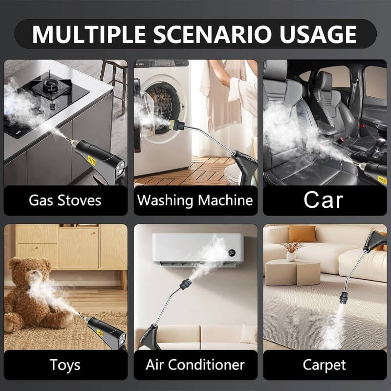Limpiador a vapor multiusos para desinfectar superficies en casa y limpiar tapicería de coche sin químicos.