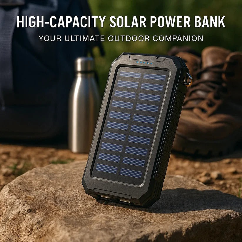 Batería solar de alta capacidad 500000mAh, impermeable, con doble USB para cargar múltiples dispositivos.