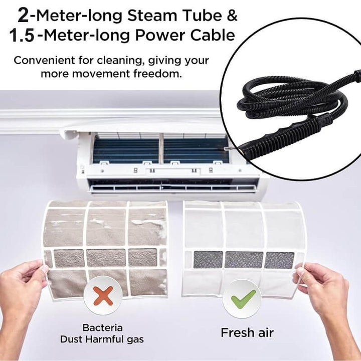Limpiador de vapor 2500W para suelos y azulejos, ofrece limpieza profunda y desinfección eficaz en casa.