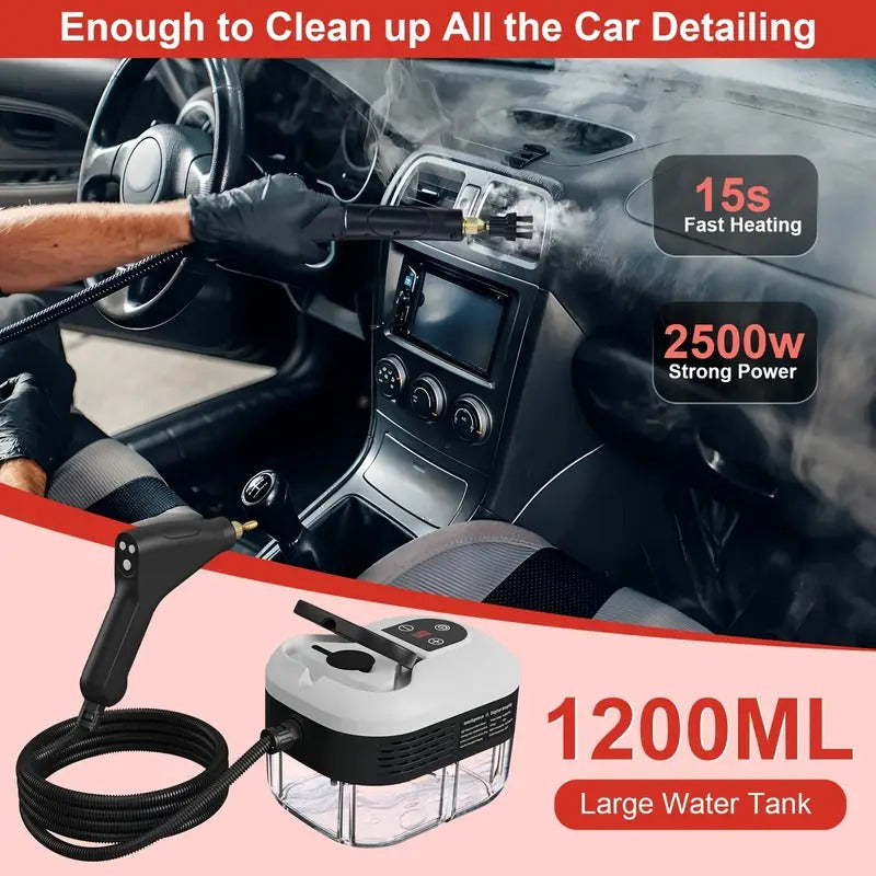 Limpiador de vapor potente 2500W para eliminar grasa en cocina y suciedad en baño sin esfuerzo.