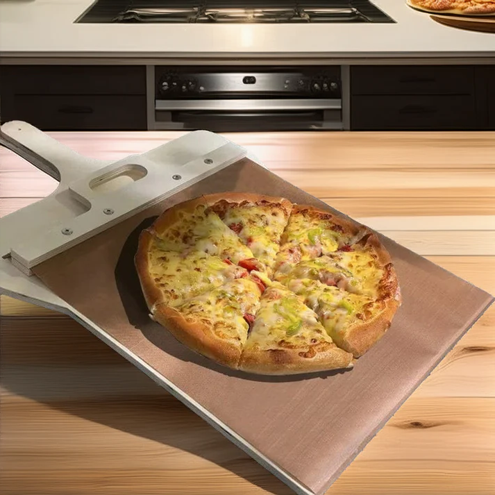 Pala deslizante de madera para pizza, transfiere y sirve fácilmente del horno a la mesa con seguridad.