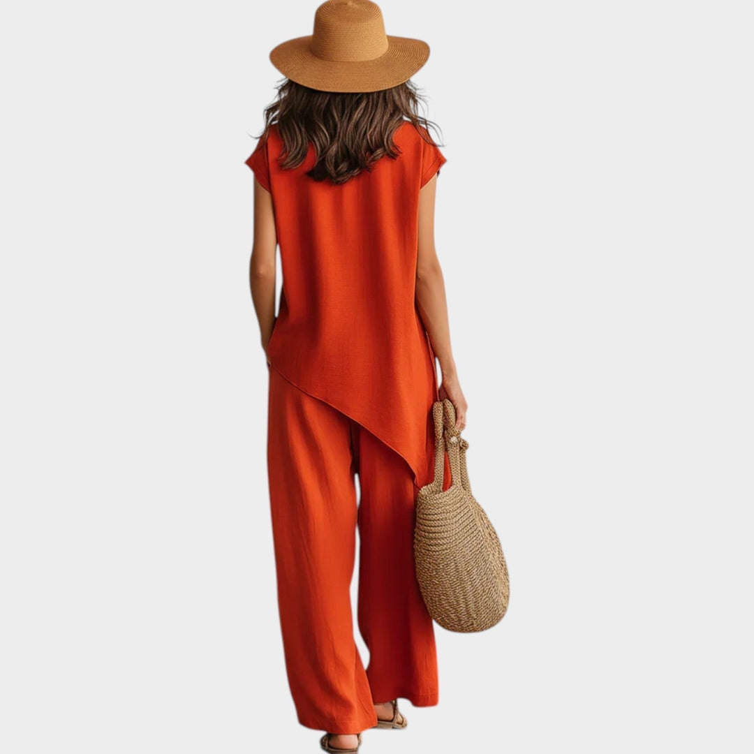 Conjunto de lino transpirable y fluido para mujer. Fresco y cómodo, perfecto para moda de verano.