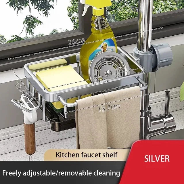 Organizador de aluminio para fregadero, mantiene utensilios y accesorios de cocina secos y al alcance para el orden.