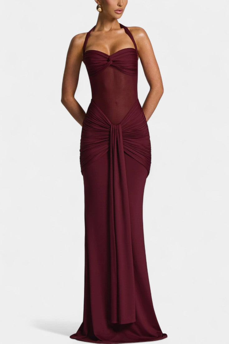 Vestido maxi de sirena Florian con escote halter. Ideal para fiesta, noche y ocasiones especiales.