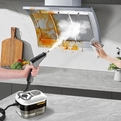 Vaporizador portátil multifuncional para limpiar y desinfectar superficies del hogar y coche sin químicos.