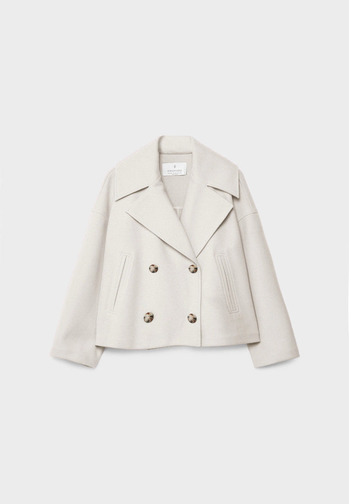 Abrigo marrón de doble botonadura para mujer. Chaqueta de invierno elegante y cálida.