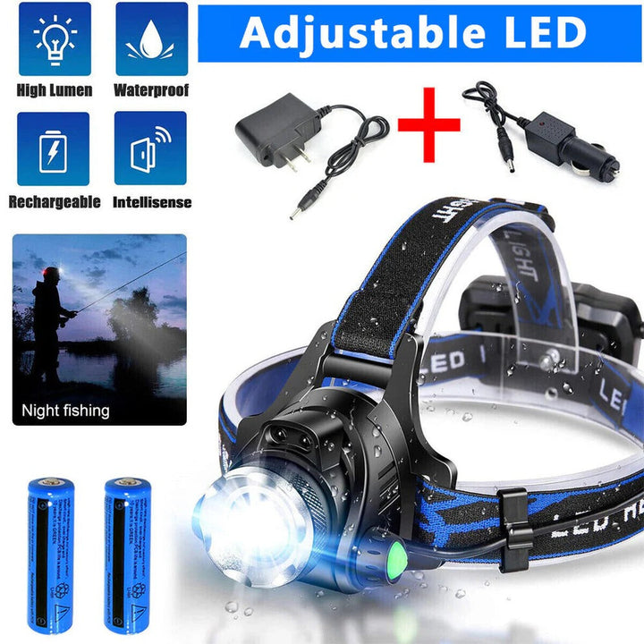 Kit de aventura: linterna frontal LED recargable. Iluminación potente para explorar y acampar.