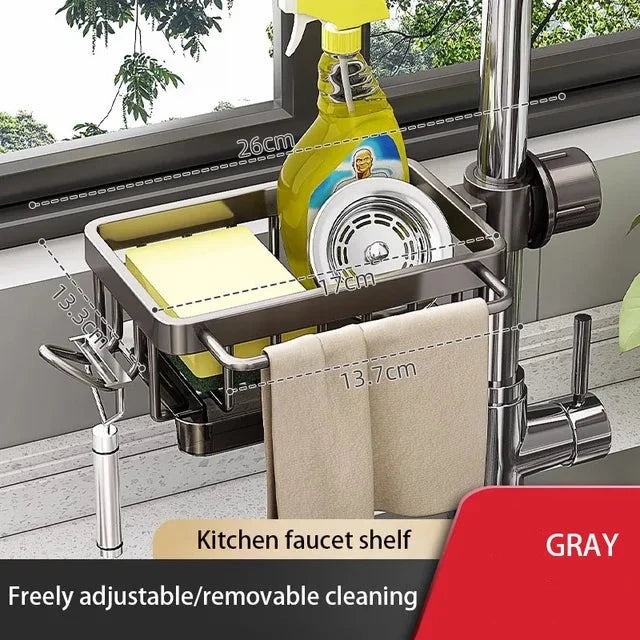 Organizador colgante de aluminio para cocina. Ideal para el fregadero, maximiza el espacio y el orden de utensilios.
