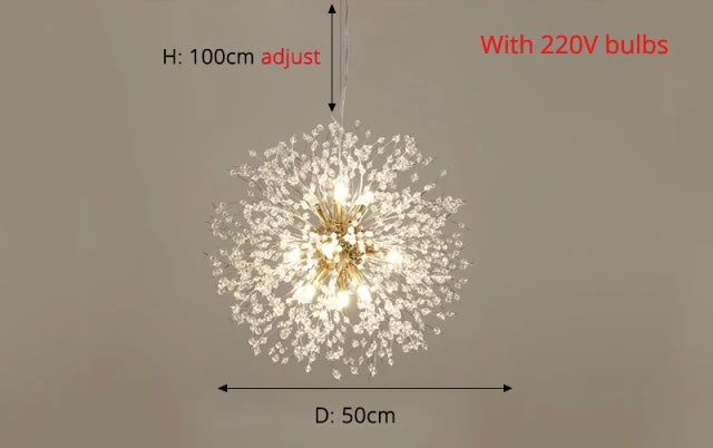Colgante LED de cristal. Lámpara de techo moderna con diseño diente de león para decoración.