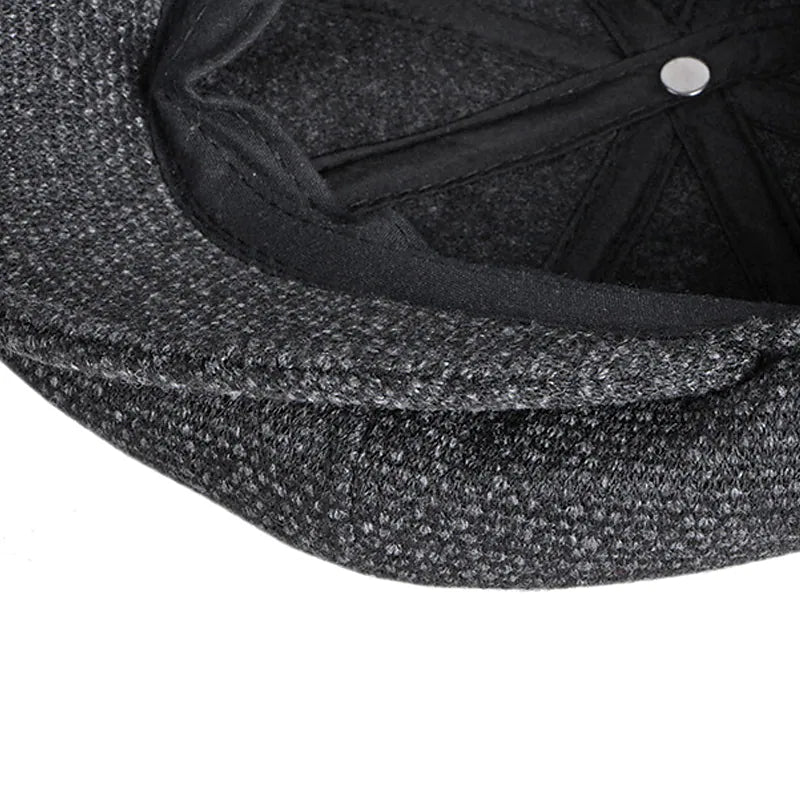 Accesorio de invierno: gorra plana para hombre, estilo vintage y tejido cálido para otoño y frío.