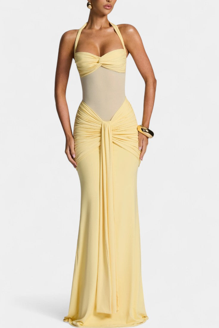 Moda mujer: Vestido maxi sirena Florian, con escote halter. Elegante para fiesta, noche y eventos.