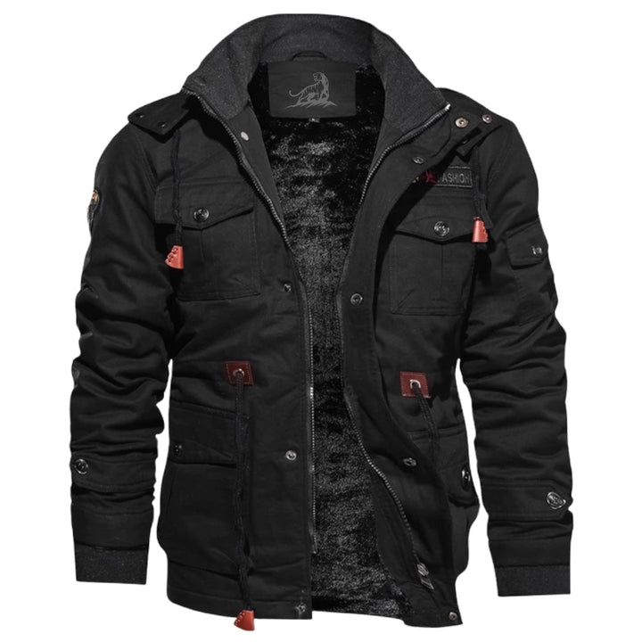 Chaqueta táctica para hombre, ideal exteriores. Múltiples bolsillos, resistente al viento. Aventura otoño/invierno.