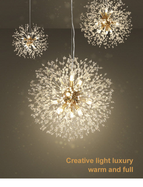 Iluminación moderna con lámpara de techo de cristal. Estilo diente de león para el comedor.