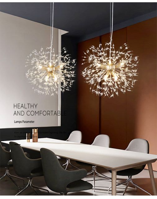 Araña de techo de cristal LED, diseño diente de león. Iluminación decorativa para cualquier hogar.
