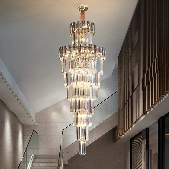 Candelabro moderno de cristal escalonado, estilo Imperio francés, para un ambiente lujoso y elegante.