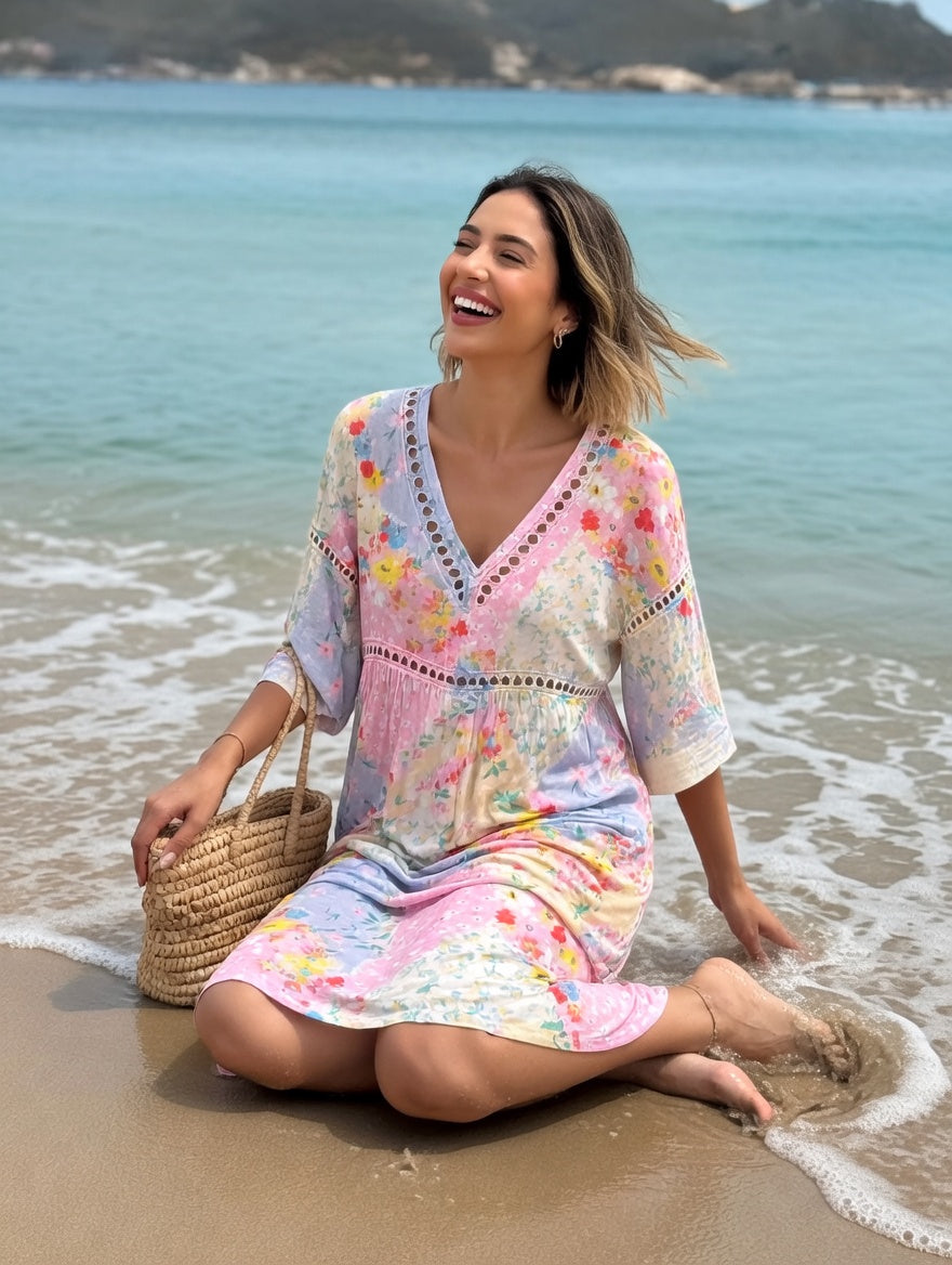 Vestido floral fluido para mujer, estilo bohemio y veraniego. Ligero, transpirable y cómodo.