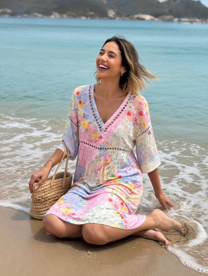 Vestido floral fluido para mujer, estilo bohemio y veraniego. Ligero, transpirable y cómodo.