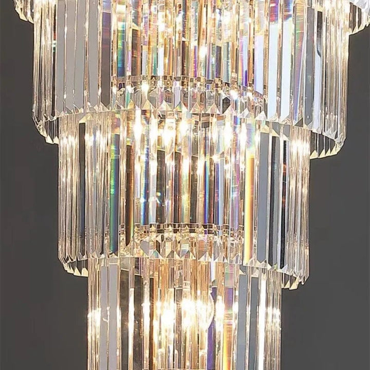 Candelabro de techo de lujo, cristal tallado escalonado, estilo Imperio francés, iluminación decorativa.