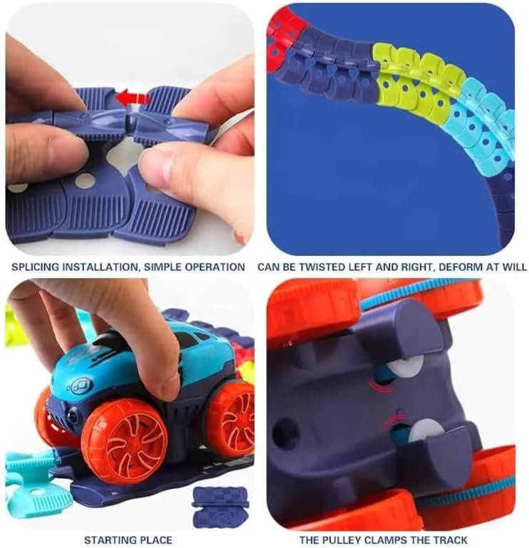 Juguete de pista de carreras flexible para niños pequeños. Fácil de montar, antigravedad y brillante.