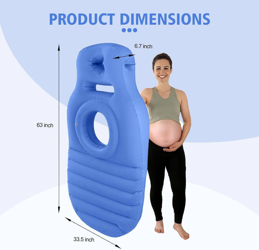 Almohada ergonómica de maternidad para aliviar la presión abdominal y lumbar, favoreciendo la relajación.