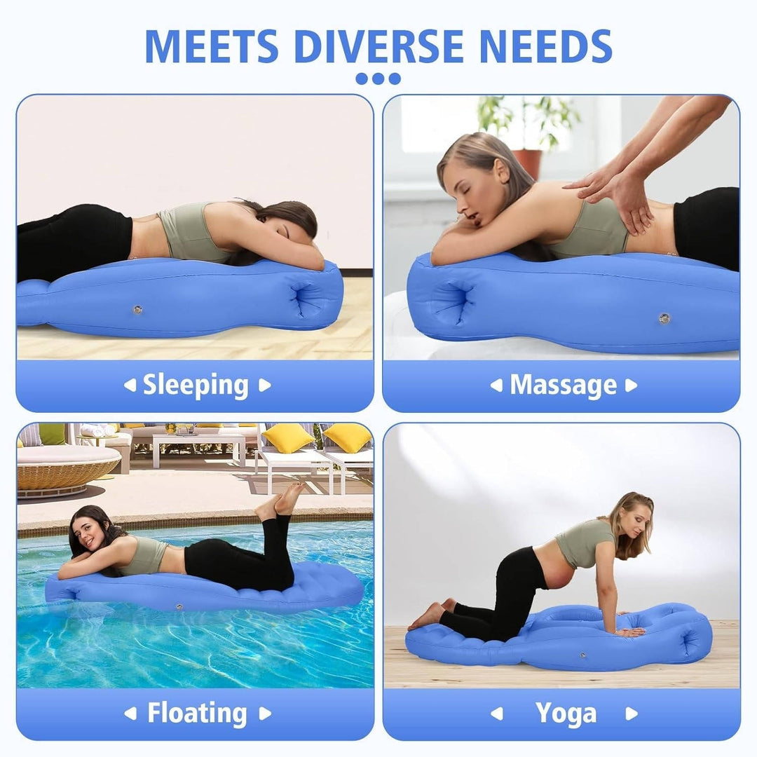 Almohada inflable de maternidad que ofrece soporte para espalda y área pélvica, ideal para dormir.