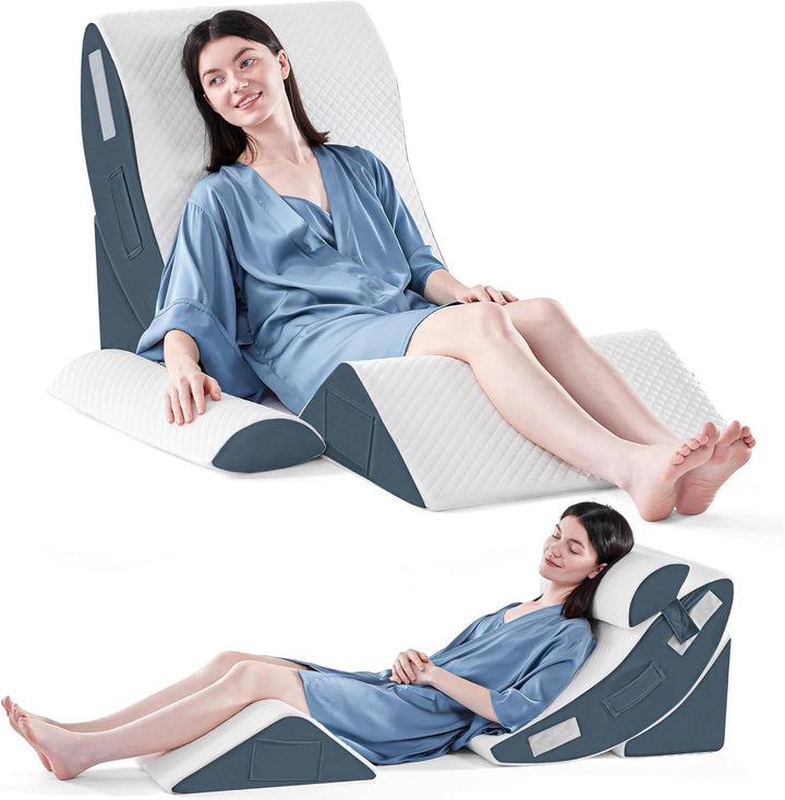Comodidad ergonómica con juego de almohadas en cuña ajustables, perfectas para soporte corporal y alivio.