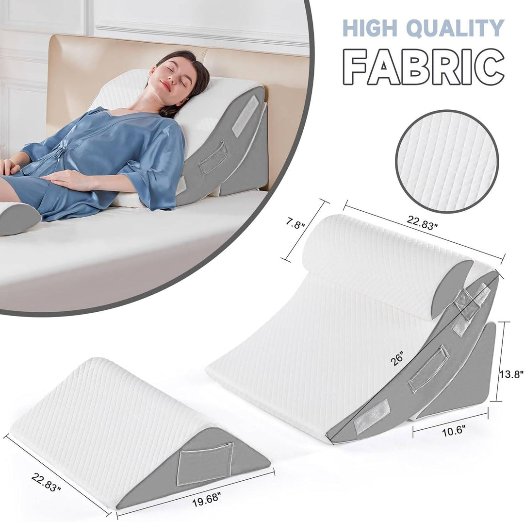 Diseño ergonómico de almohadas en cuña ortopédicas, brindando soporte ajustable para el cuerpo.