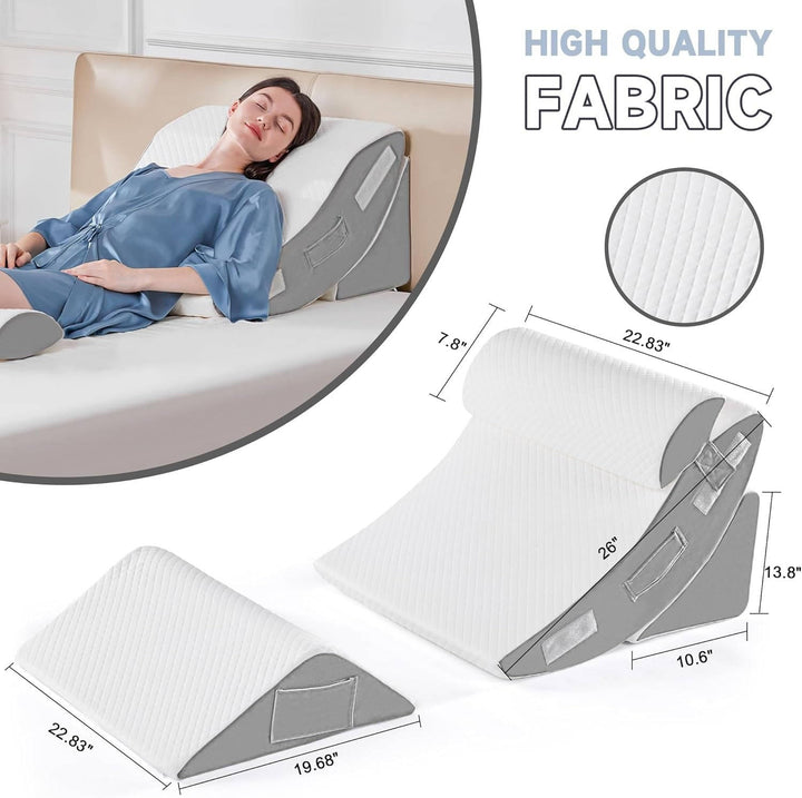 Diseño ergonómico de almohadas en cuña ortopédicas, brindando soporte ajustable para el cuerpo.