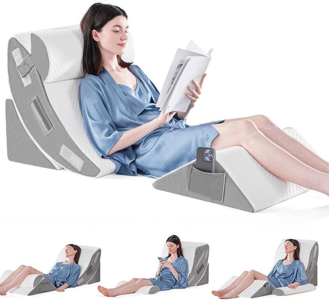 Juego de almohadas en cuña ortopédicas ajustables para soporte y comodidad versátil.