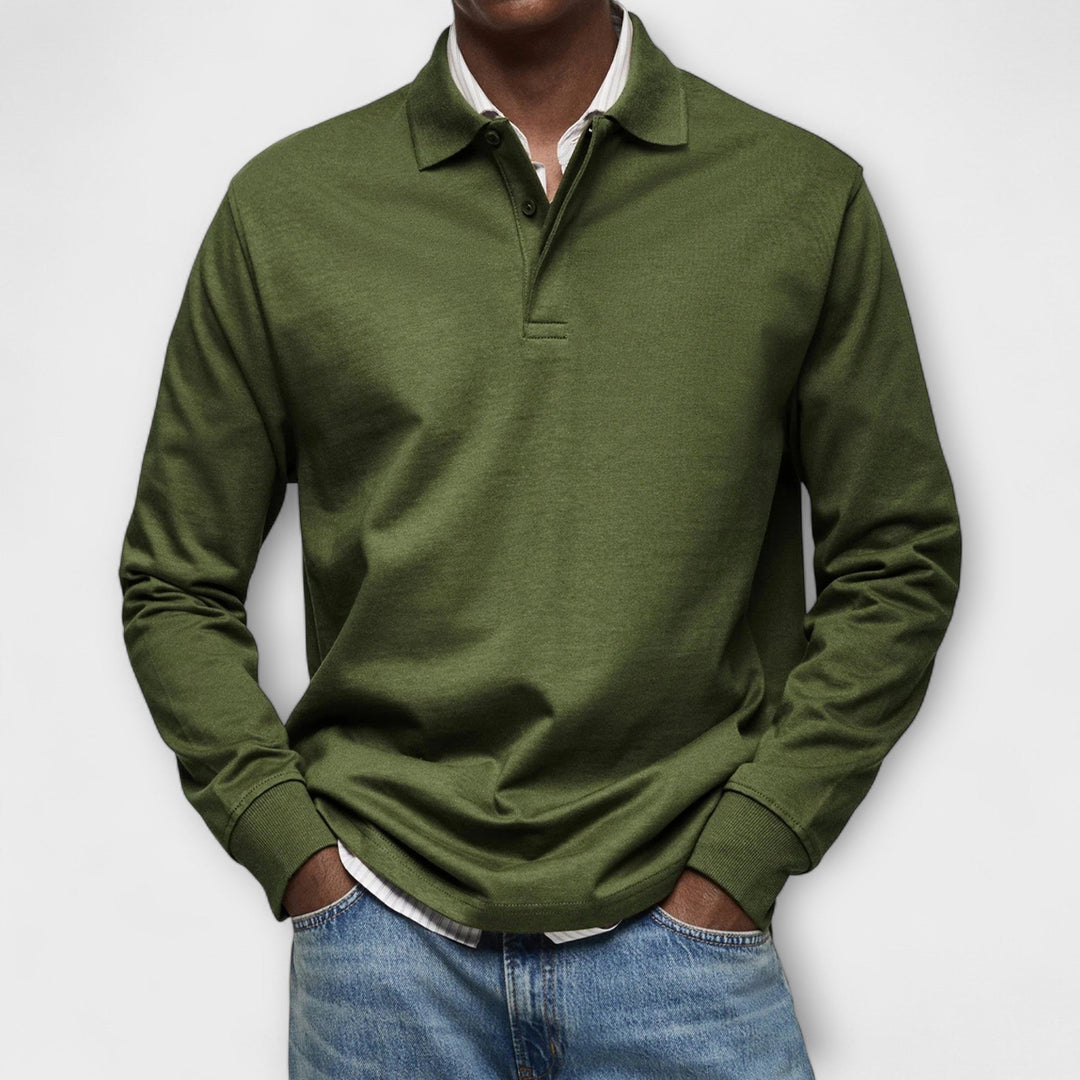Polo de hombre manga larga, elegante y con estilo moderno. Ofrece confort superior para ropa casual versátil.
