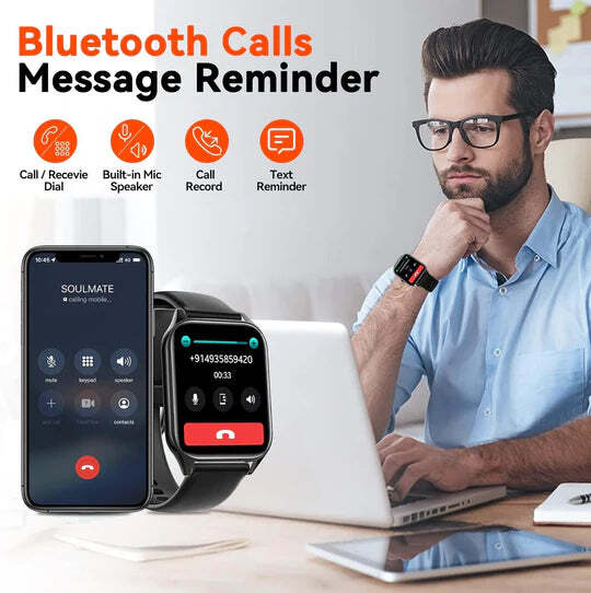Smartwatch de última tecnología con monitoreo de glucosa no invasivo. Conectividad y seguimiento de actividad.