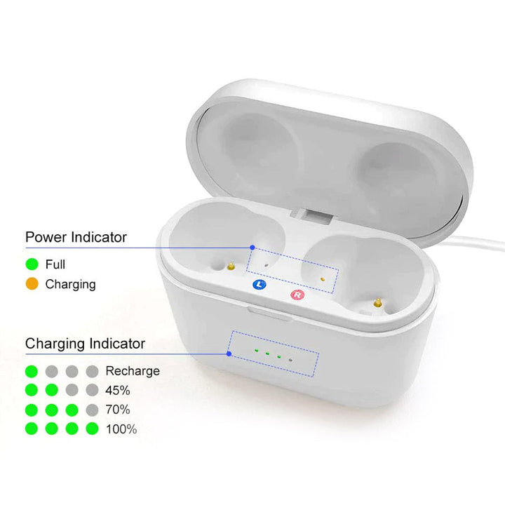Audífonos para ambos oídos, invisibles y recargables para una escucha natural.