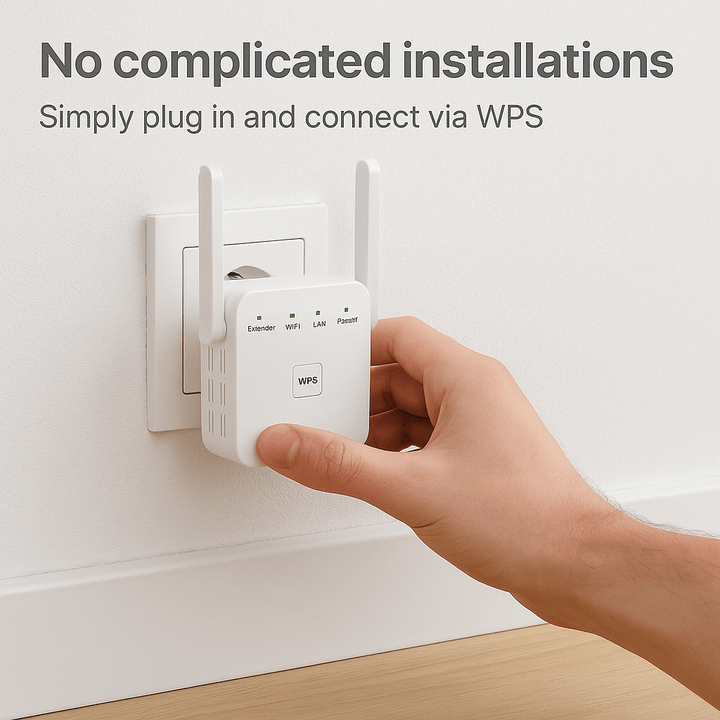 Repetidor WiFi para una conexión estable. Doble banda 5G y 2.4GHz. Alcance de hasta 300m.