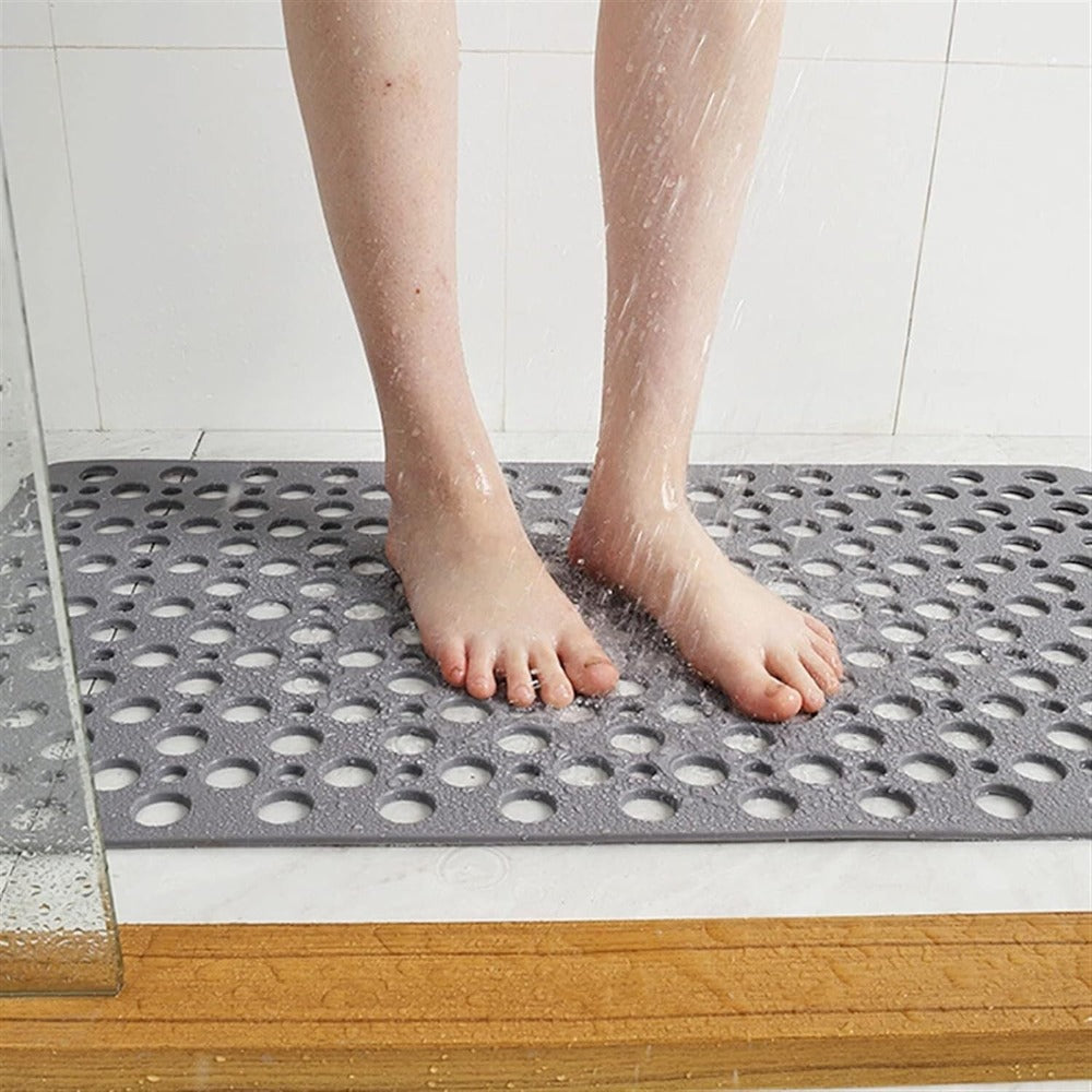 Tapete de baño antideslizante gris, ideal para protección contra resbalones y fácil de limpiar, resistente al moho.