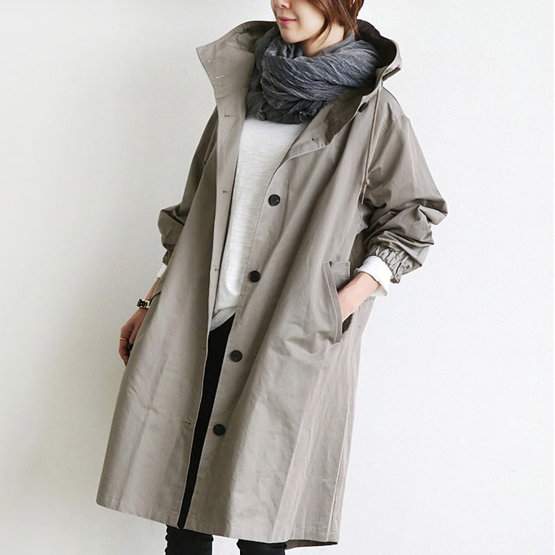 Gabardina impermeable mujer, elegante abrigo de otoño con cinturón ajustable para un look sofisticado y moderno.