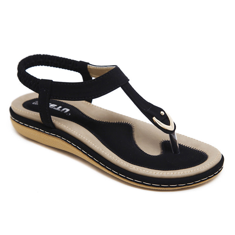 Perfil lateral de sandalias ergonómicas para mujer, diseño adaptable y cómodo para paseos de verano.