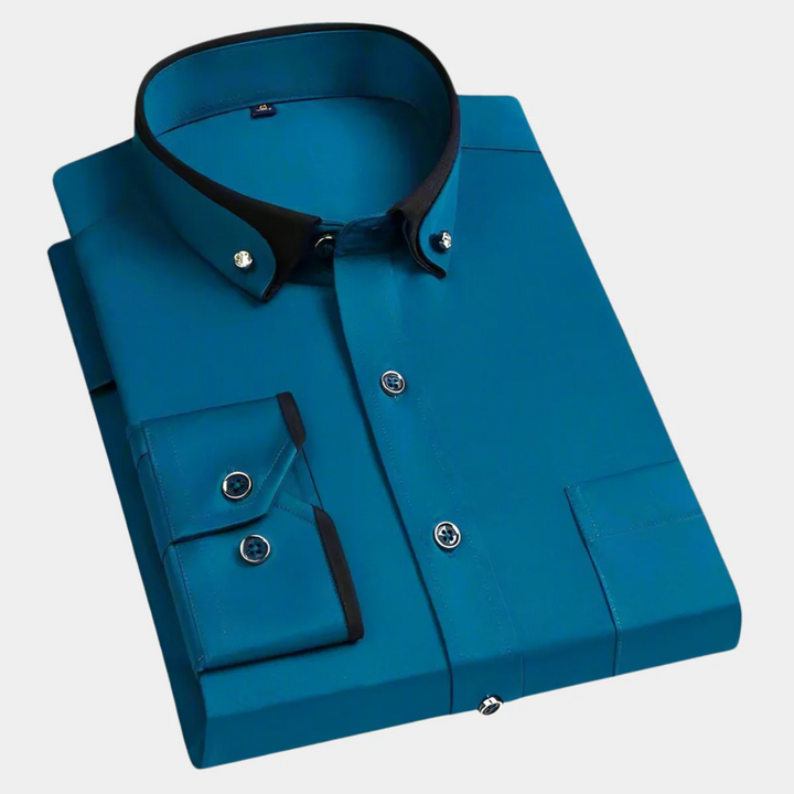 Camisa de algodón para hombre en un elegante estilo clásico de manga larga. Perfecta para confort y distinción.