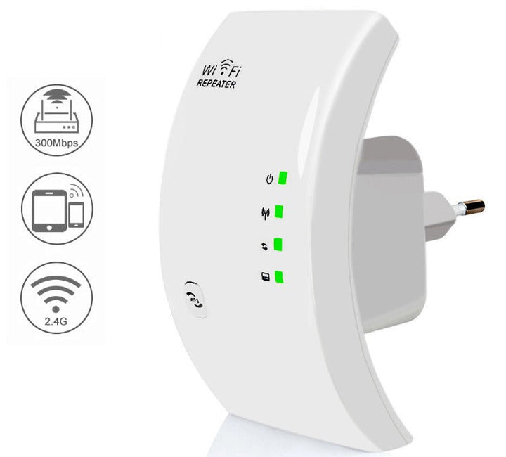 Amplificador WiFi universal para hogar, mejora señal, cobertura y velocidad de internet inalámbrico.
