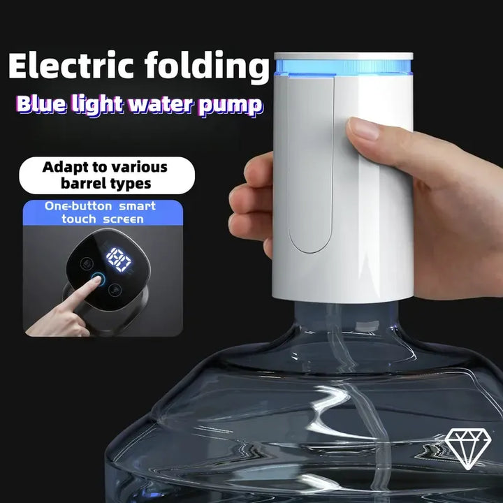 Bomba eléctrica portátil para agua embotellada, diseño plegable para camping, hogar y oficina.