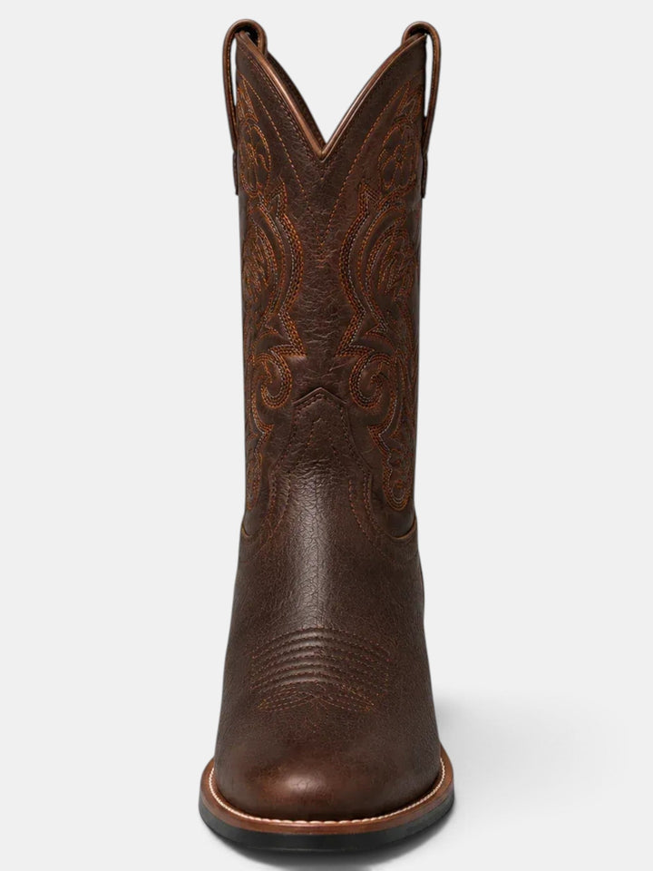 Botas cowboy de mujer color marrón, diseño bordado, ideales para un estilo casual o elegante en otoño.
