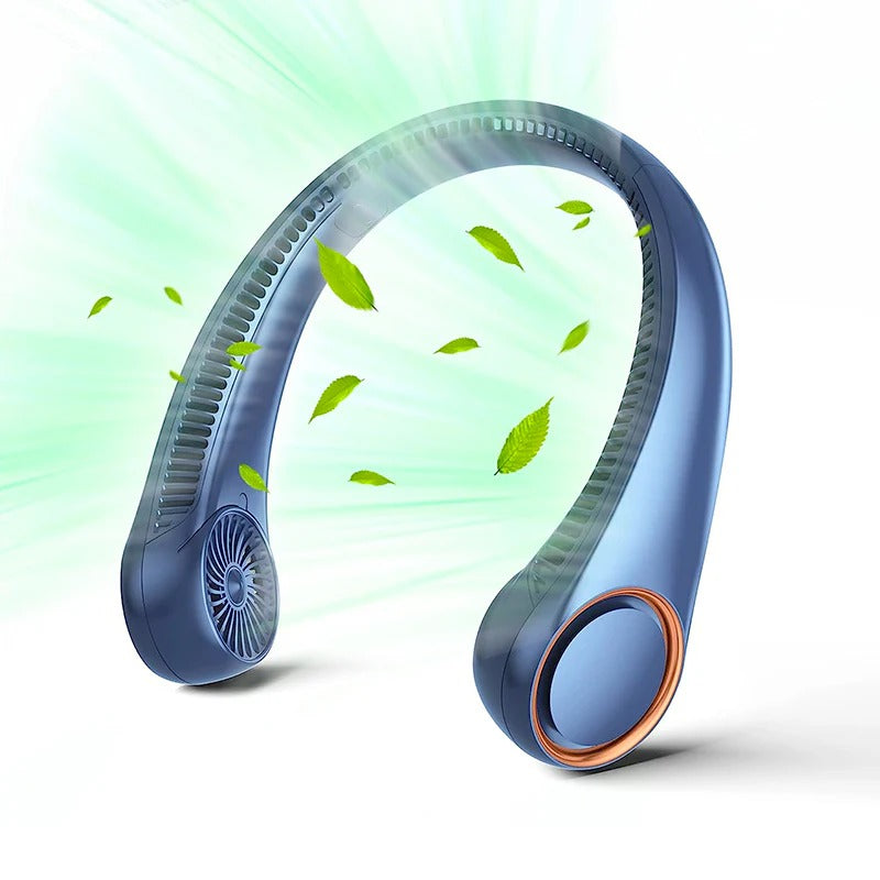 Mantén el frescor con este ventilador de cuello portátil sin aspas, ideal para manos libres en cualquier actividad.