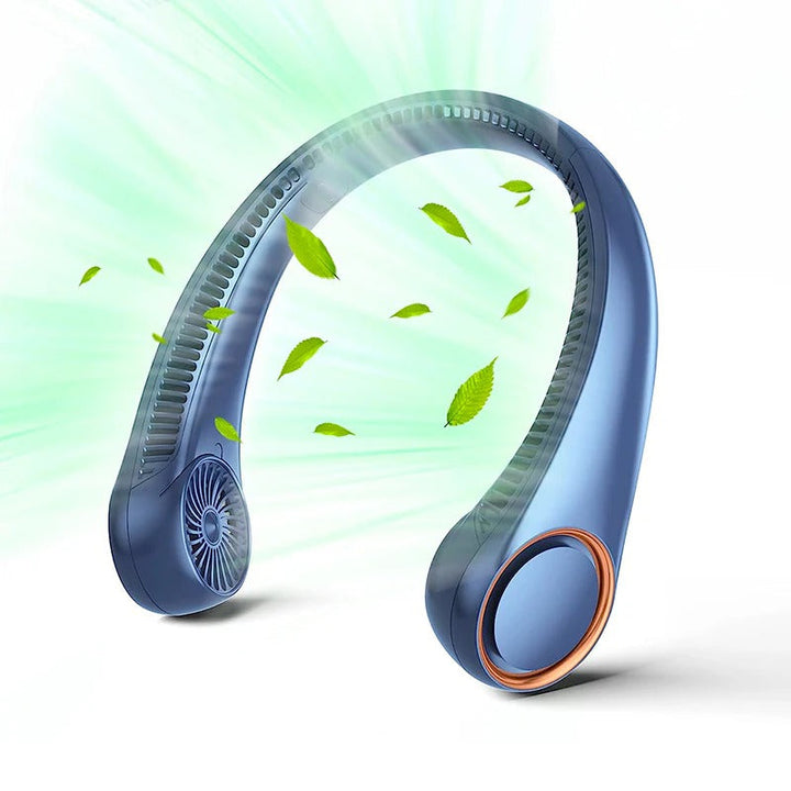 Mantén el frescor con este ventilador de cuello portátil sin aspas, ideal para manos libres en cualquier actividad.