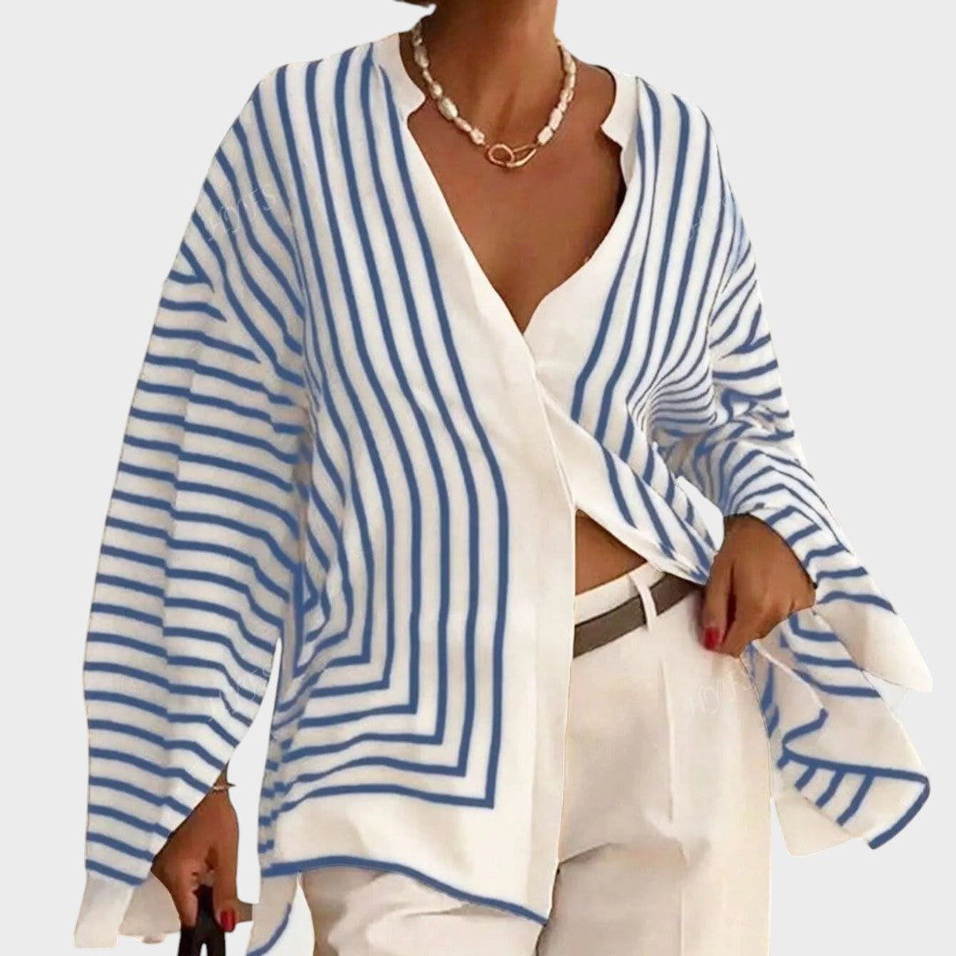 Blusa de rayas fluida para mujer. Ropa versátil y cómoda, estilo chic perfecto para tu outfit diario.