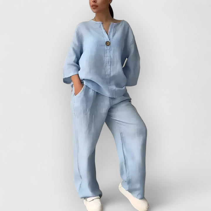Conjunto casual de túnica y pantalón ancho para mujer, dos piezas cómodas y holgadas, ideal para verano.