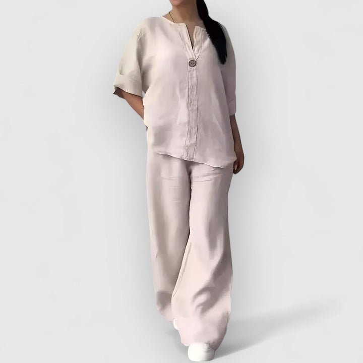 Conjunto casual de túnica y pantalón ancho. Ropa cómoda de moda para mujer, estilo holgado y transpirable.