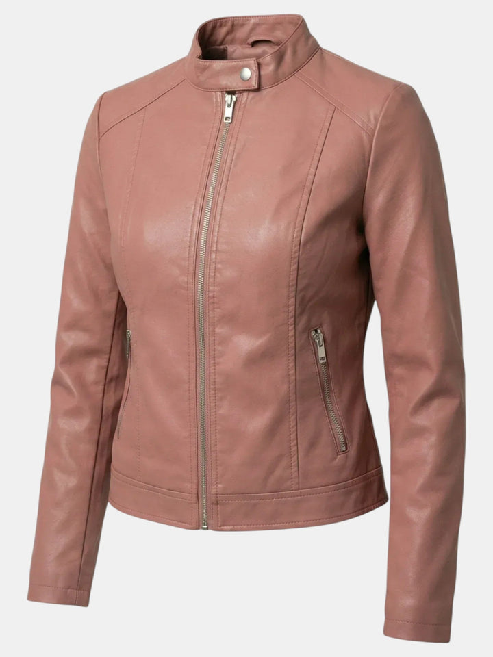 Chaqueta versátil de mujer, entallada, cuello mao, cremallera. Perfecta para cualquier estilo.