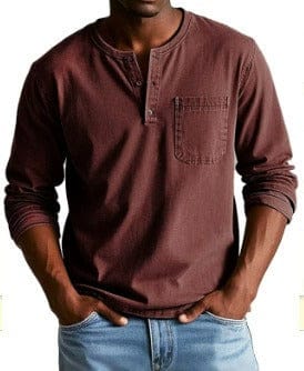 Camiseta de verano Henley para hombre, cómoda, con cuello y bolsillo en el pecho. Look casual moderno.